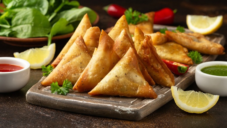 Samosas with dipping sauces