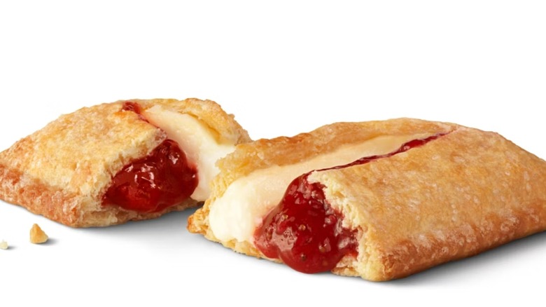 Two halves of the McDonald's Strawberry and Crème Pie