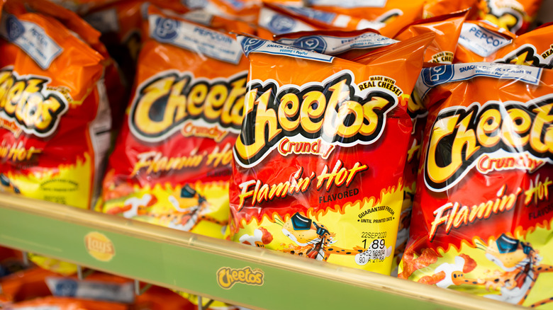 Shelf of Flamin' Hot Cheetos