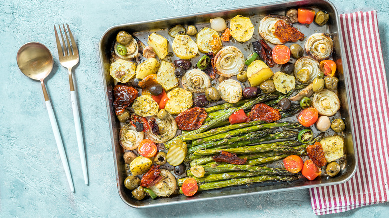 Roasted veggies on a sheet pan