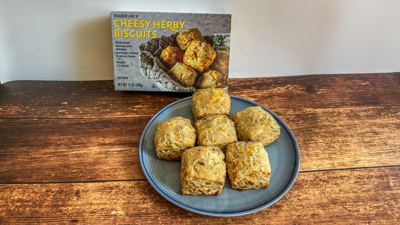 cheesy herby biscuits from Trader Joe's on plate