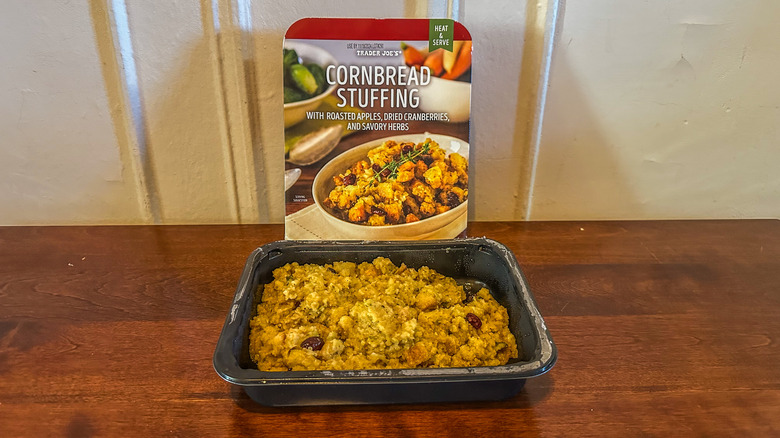 cornbread stuffing from Trader Joe's in tray