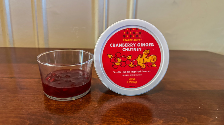 cranberry ginger chutney from Trader Joe's in glass