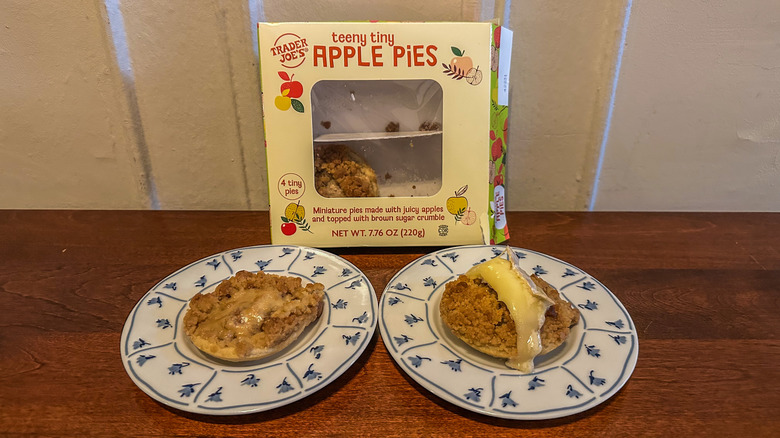 teeny tiny apple pies from Trader Joe's on plates