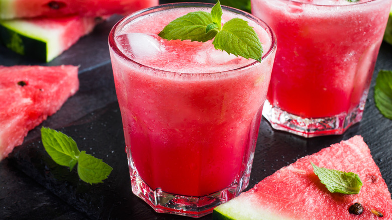 Watermelon cocktails with watermelon pieces