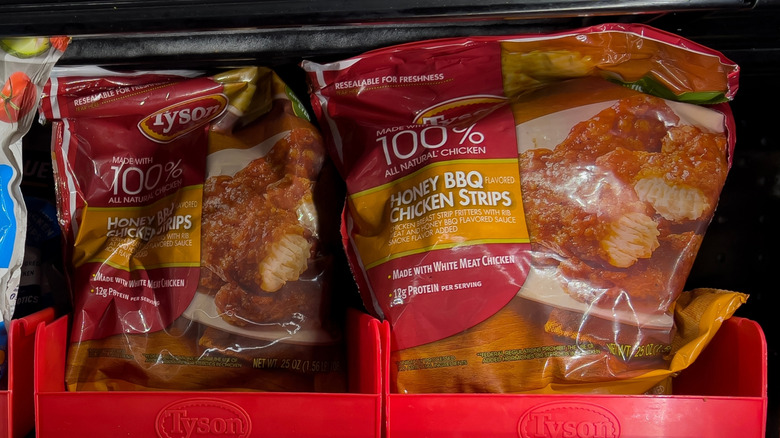 Tyson chicken strips in bags at a store