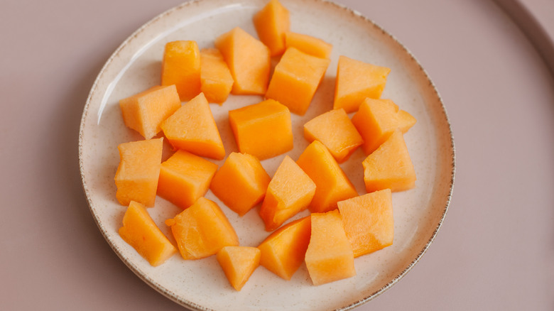 Cut cantaloupe on a plate