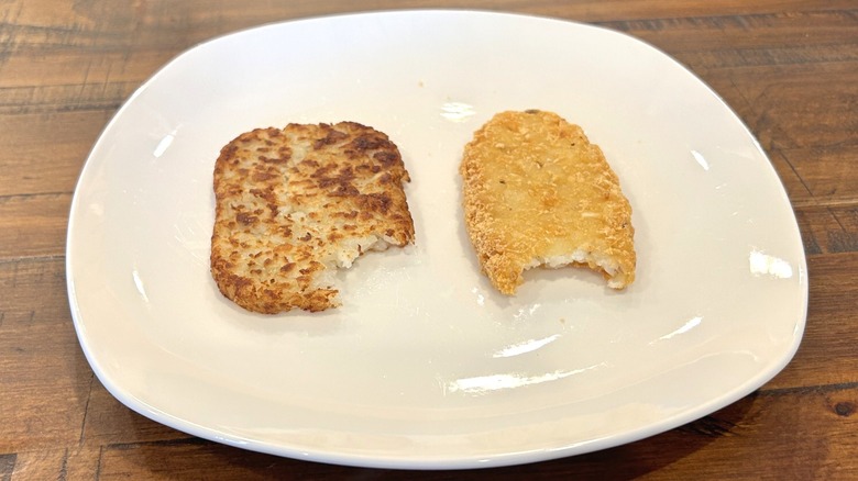 McDonald's hash brown next to Aldi hash brown