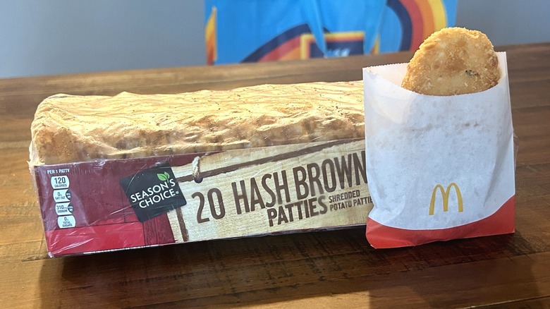 McDonald's hash brown next to Aldi hash brown box