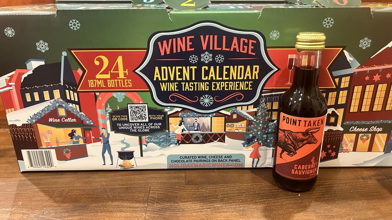 A bottle of Chilean Cabernet Sauvignon in front of Aldi's Advent Calendar