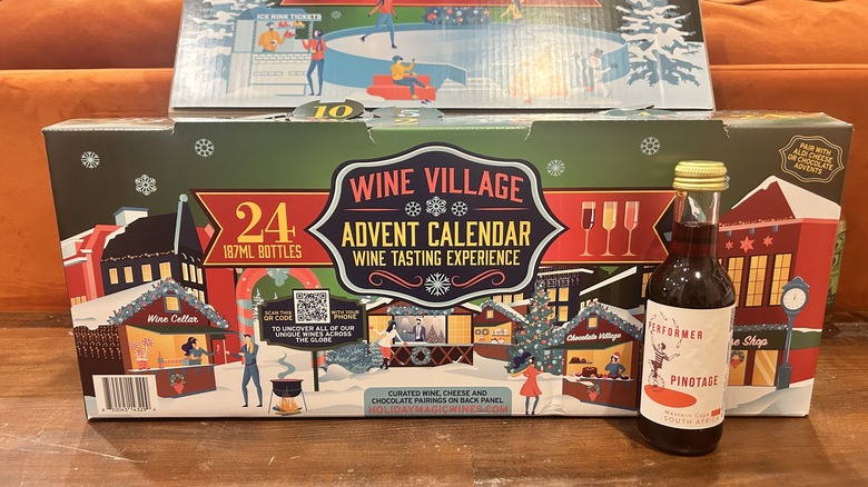 A bottle of South African Pinotage in front of Aldi's Advent Calendar