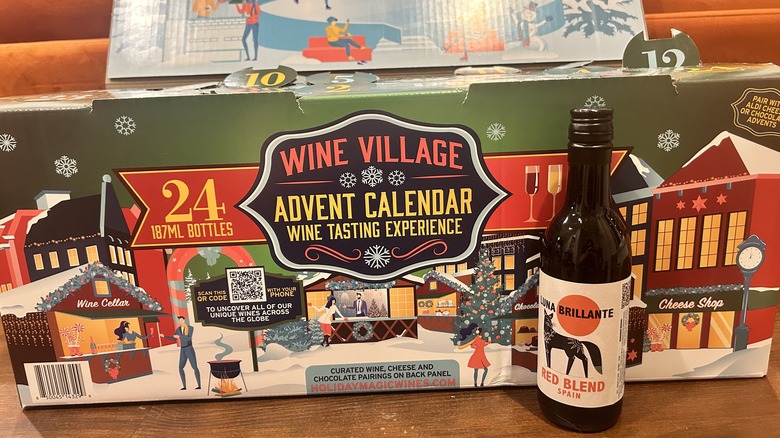 A bottle of Spanish Red Blend in front of Aldi's Advent Calendar