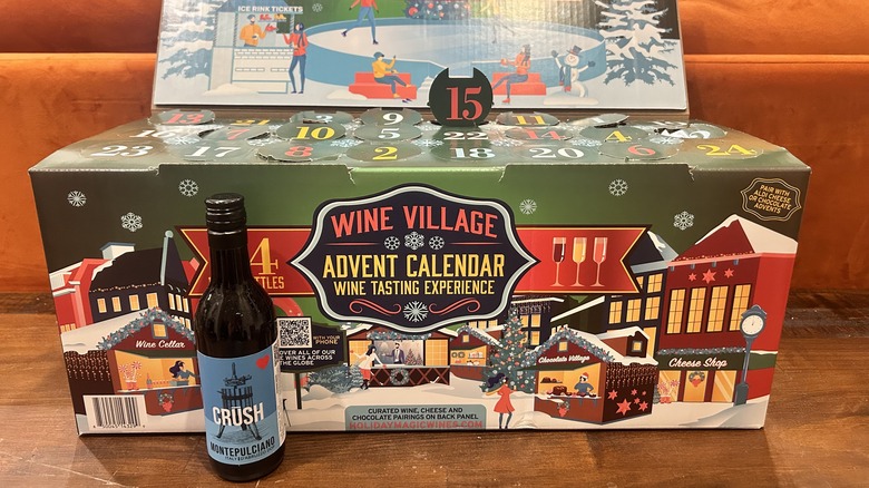 A bottle of Italian Montepulciano in front of Aldi's Advent Calendar