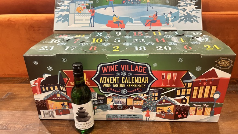 A bottle of Portuguese White Blend in front of Aldi's Advent Calendar