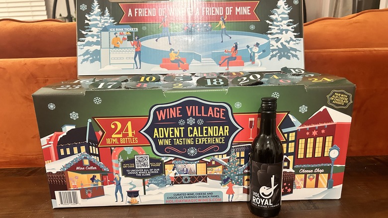 A bottle of French Red Blend in front of Aldi's Advent Calendar