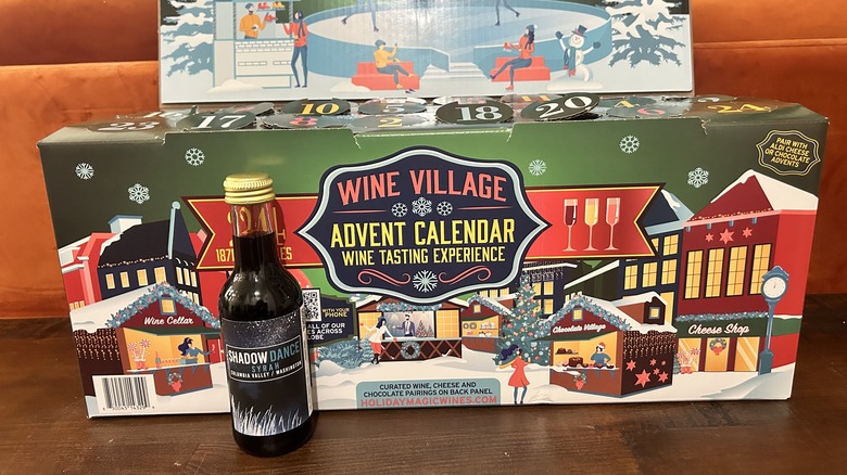 A bottle of Washington Syrah in front of Aldi's Advent Calendar