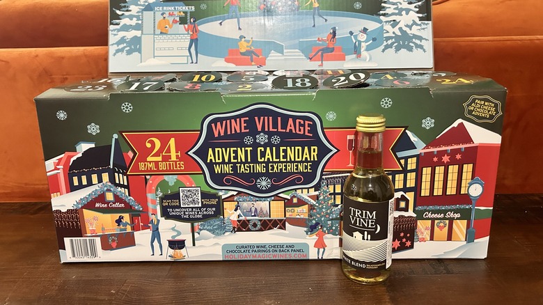 A bottle of Hungarian White Blend in front of Aldi's Advent Calendar