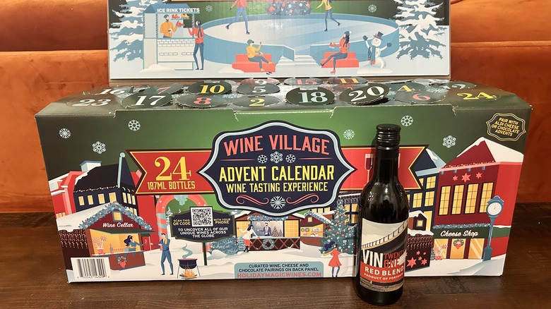 A bottle of Portuguese Red Blend in front of Aldi's Advent Calendar