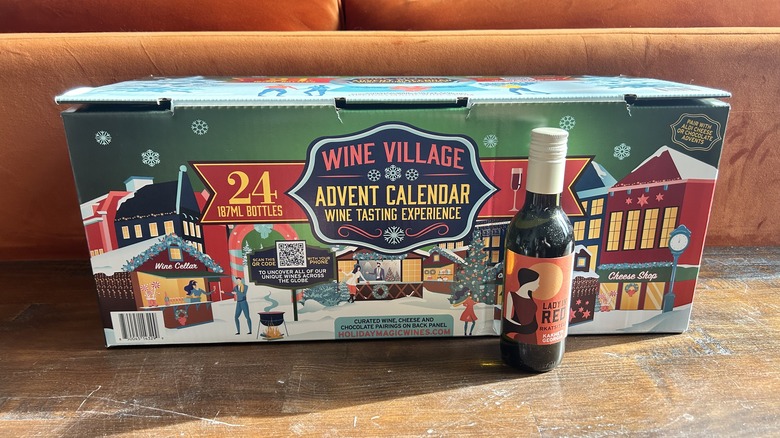 A bottle of Georgian Rkatsiteli in front of Aldi's Advent Calendar