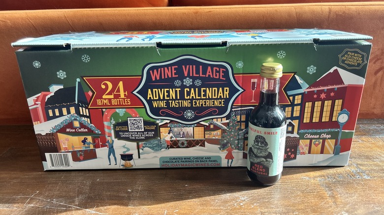 A bottle of Portuguese Red Blend in front of Aldi's Advent Calendar