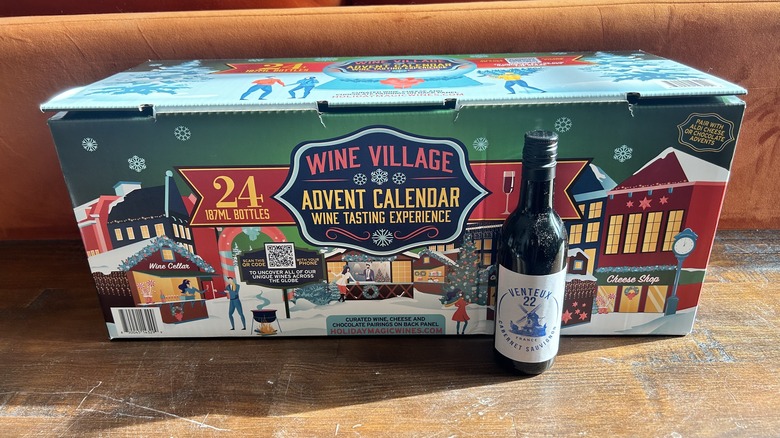 A bottle of French Cabernet Sauvignon in front of Aldi's Advent Calendar