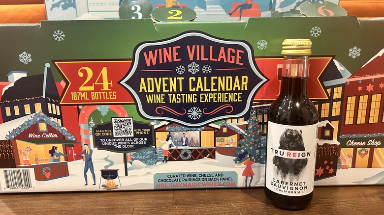 A bottle of California Cabernet Sauvignon in front of Aldi's Advent Calendar