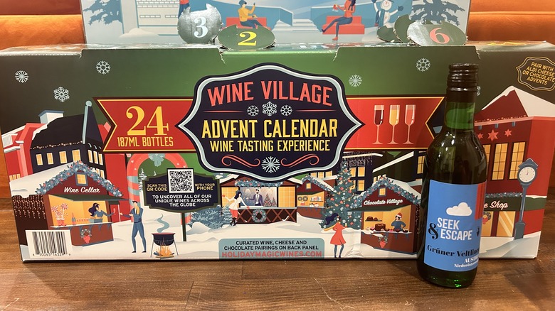 A bottle of Austrian Grüner Veltliner in front of Aldi's Advent Calendar