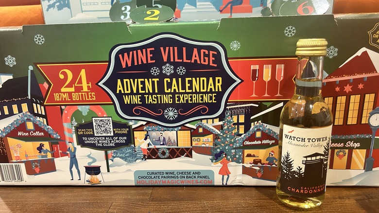 A bottle of California Chardonnay in front of Aldi's Advent Calendar