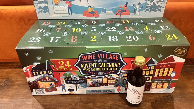 A bottle of Argentinian Malbec in front of Aldi's Advent Calendar