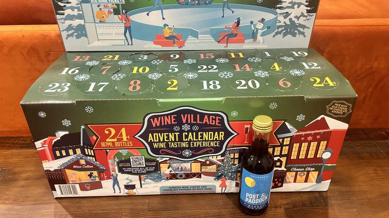 A bottle of California Zinfandel in front of Aldi's Advent Calendar