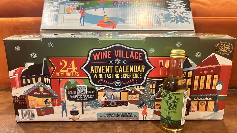 A bottle of California Sauvignon Blanc in front of Aldi's Advent Calendar