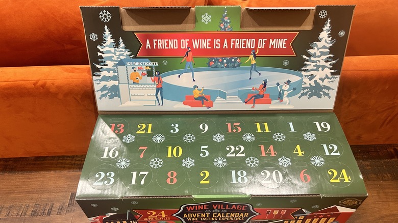 Overhead photo showing the numbered days on Aldi's Wine Advent Calendar