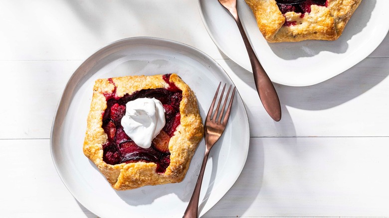 Fruit galettes on plates