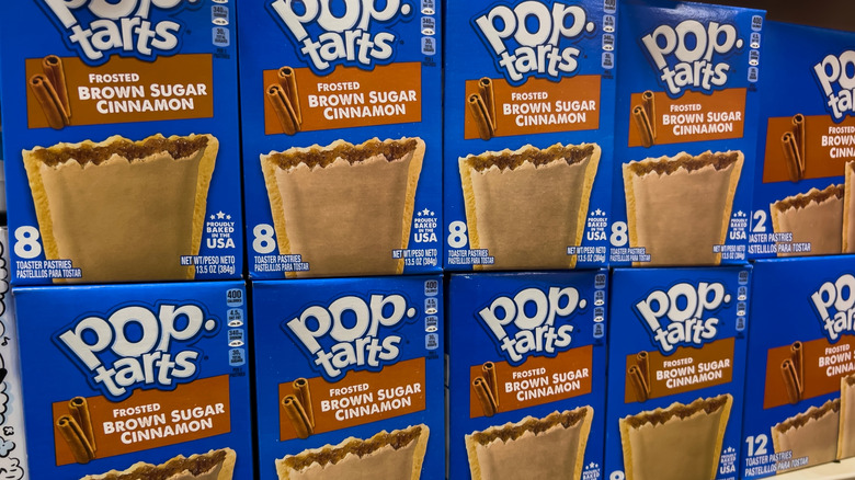 Boxes of Frosted Brown Sugar Cinnamon Pop-Tarts on a grocery shelf