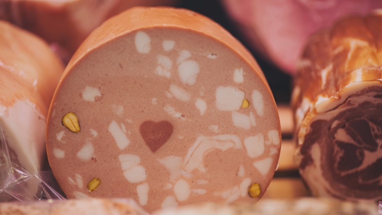 Sliced Mortadella cross section