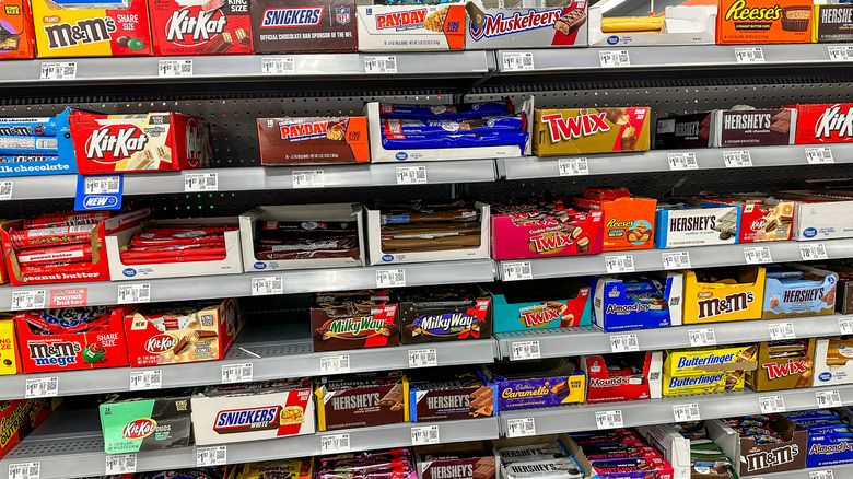 Chocolate candy bar aisle in a store