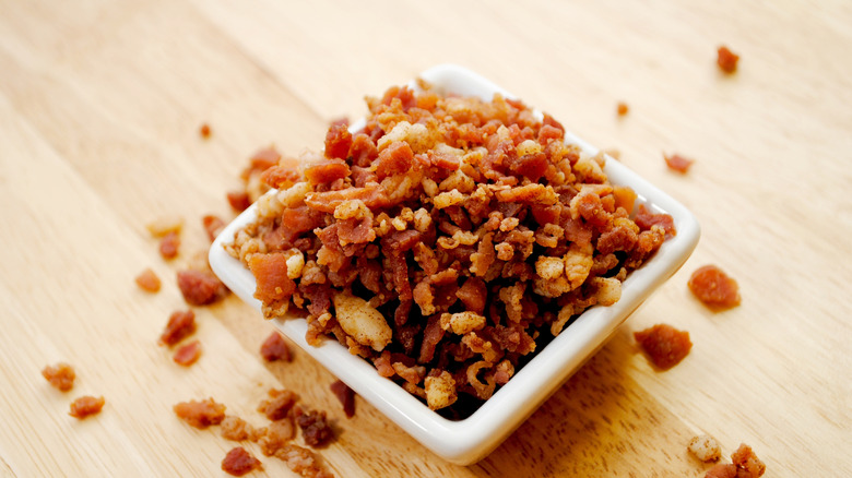 artificial bacon bits in bowl