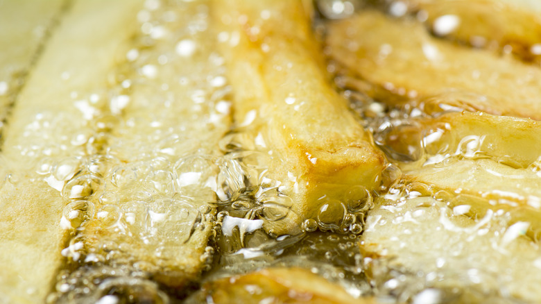 close-up of chips being fried