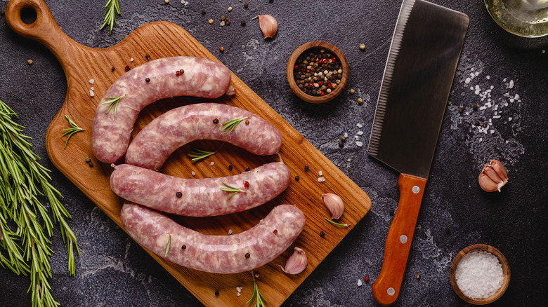 sausages on cutting board