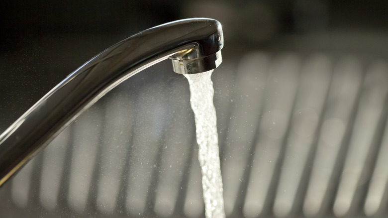 close-up of a kitchen faucet running