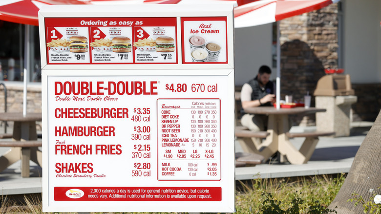 Drive-thru menu at In-N-Out