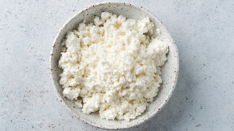 Large white bowl of cottage cheese