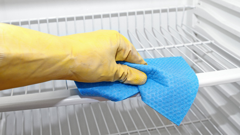 Hand cleaning a refrigerator