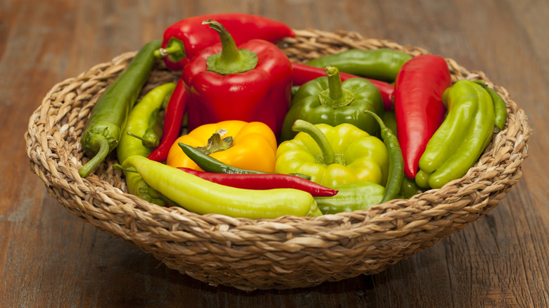 peppers in a wicker basket