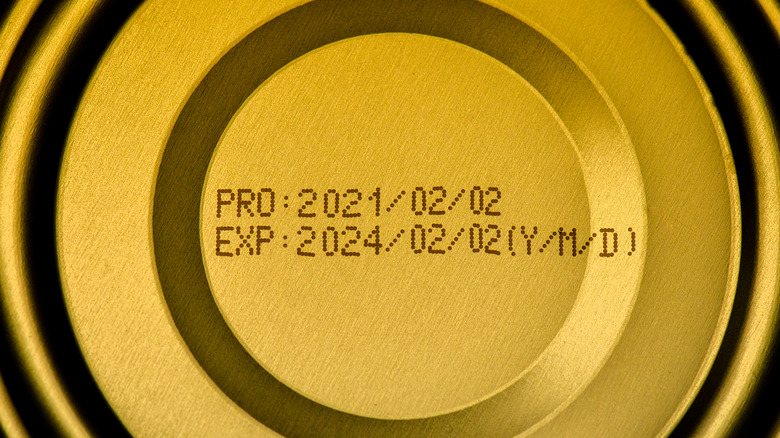 close-up of expiration date on can