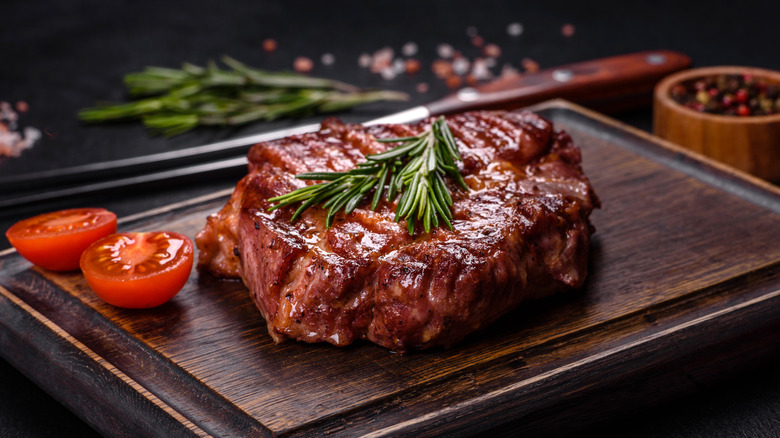 Steak on a wooden board