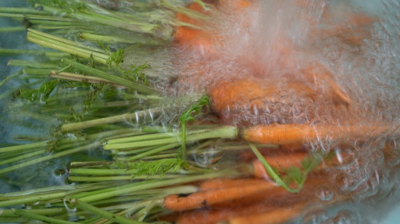 Baby carrots being washed