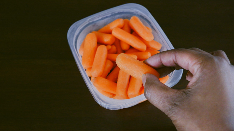 Baby carrots in a container