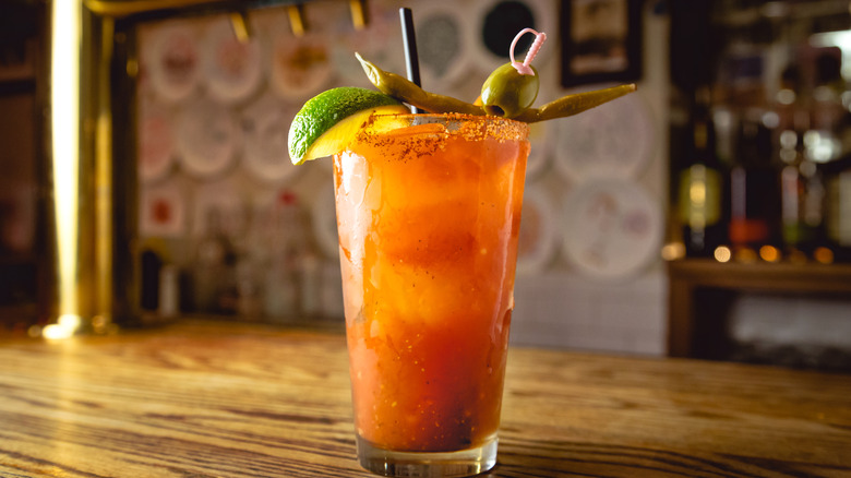 Bloody Mary with bar background