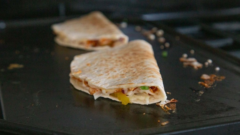 two quesadillas folded in half